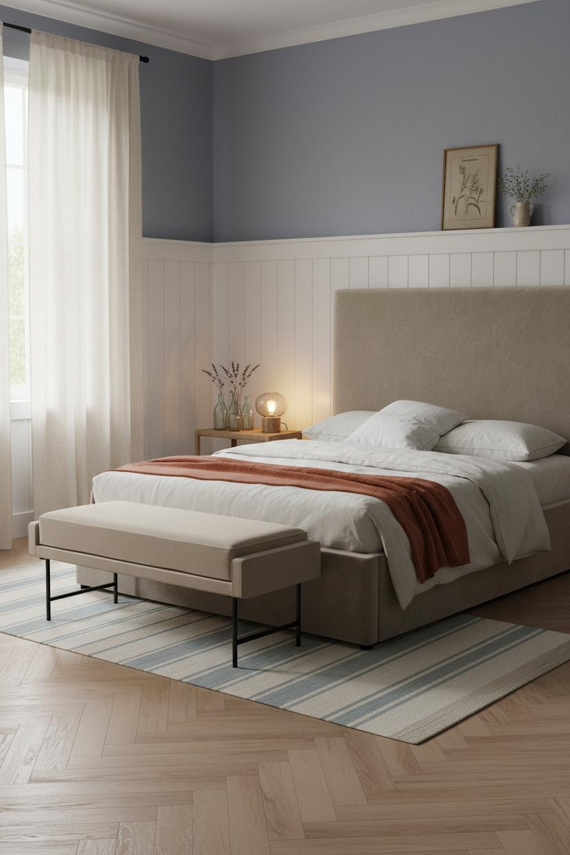 French Blue Bedroom Wainscoting Morning Light