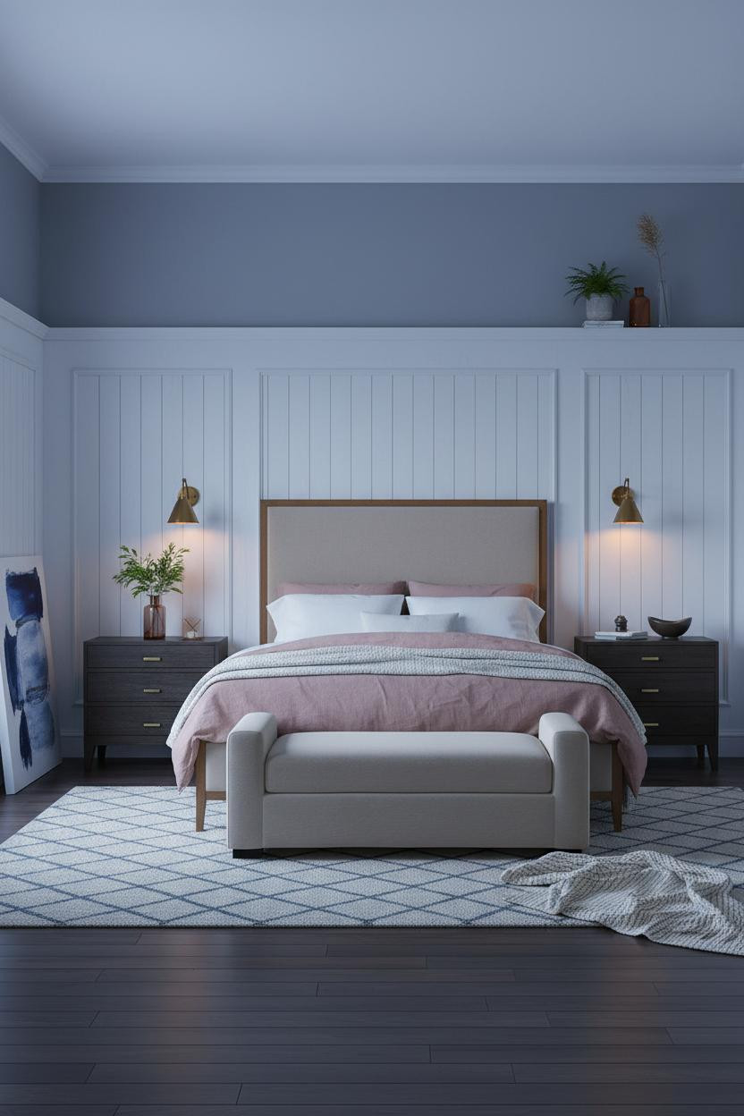 French Blue Bedroom Wainscoting Cottage