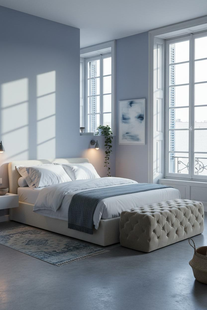 French Blue Bedroom Periwinkle Sash Windows