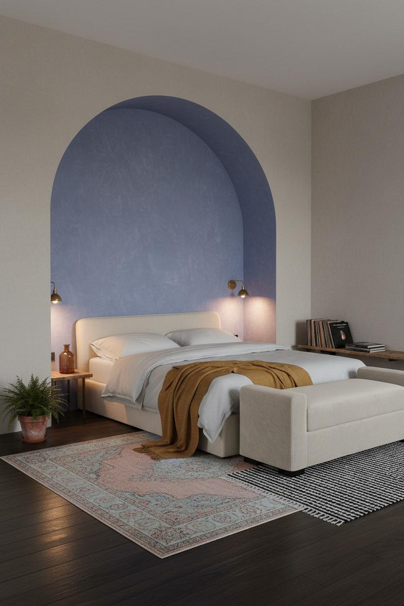 French Blue Bedroom Arched Alcove