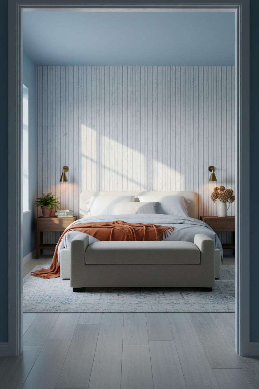 French Blue Bedroom Cottage Paneling
