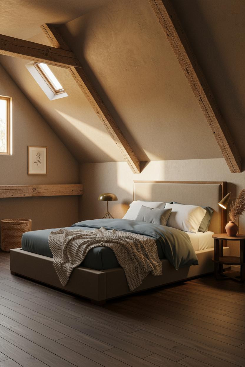 Cozy Attic Bedroom Low Ceiling Japandi