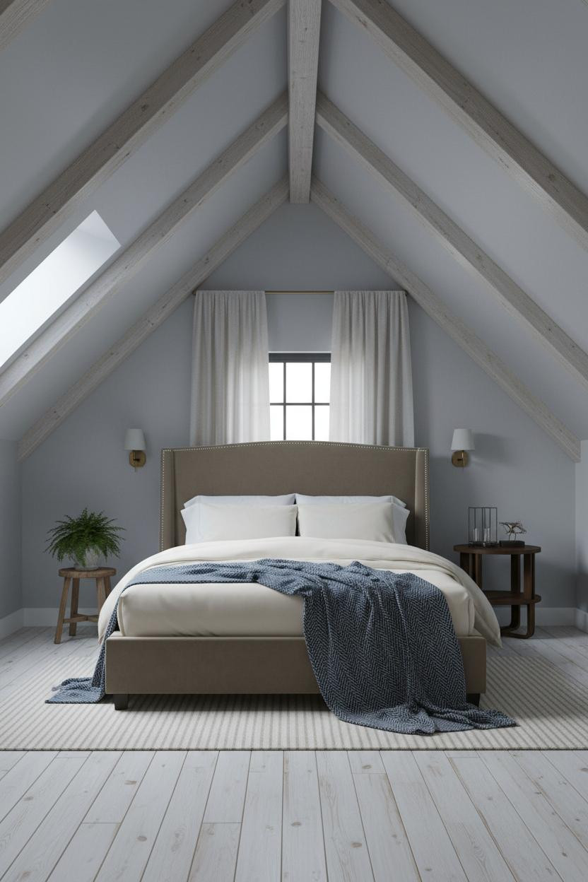Cozy Attic Bedroom Low Ceiling Whitewashed Rafters