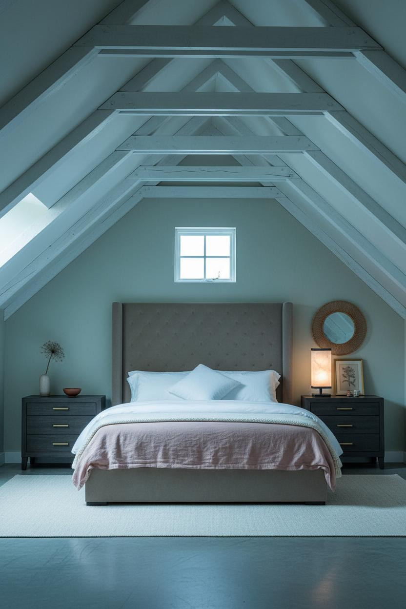 Cozy Attic Bedroom Low Ceiling Sage Walls
