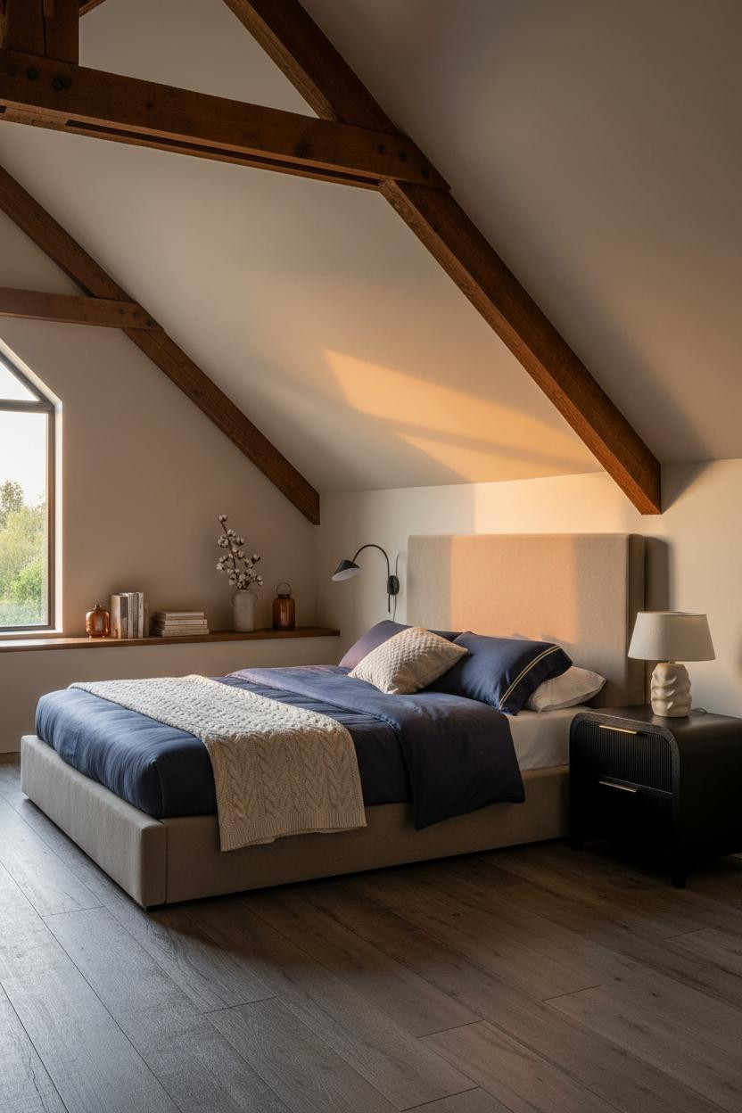Cozy Attic Bedroom Low Ceiling Timber Trusses
