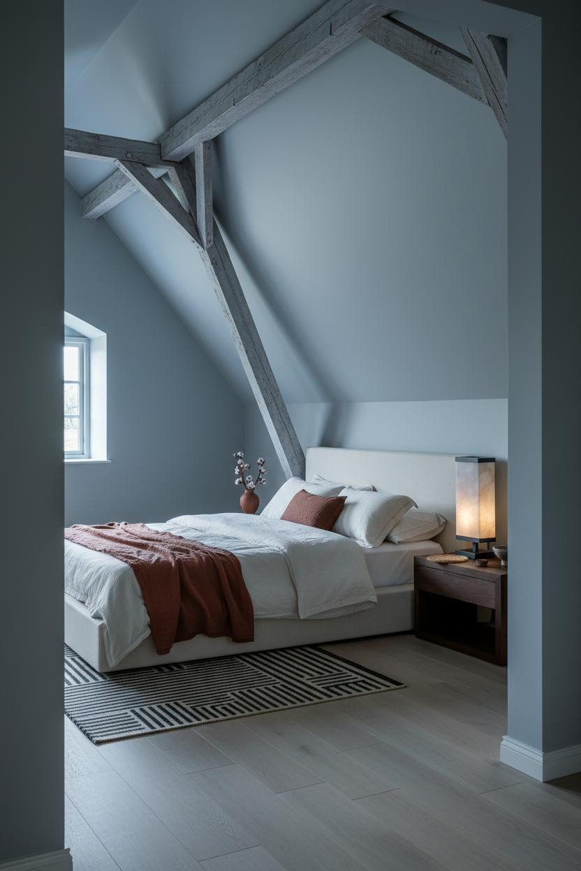Cozy Attic Bedroom Sloped Roof Japandi