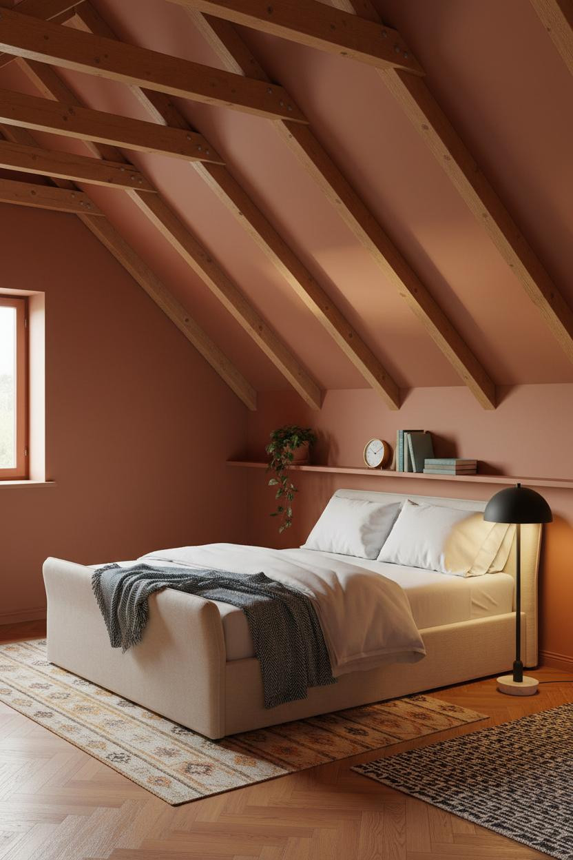 Cozy Attic Bedroom Low Ceiling Timber Rafters