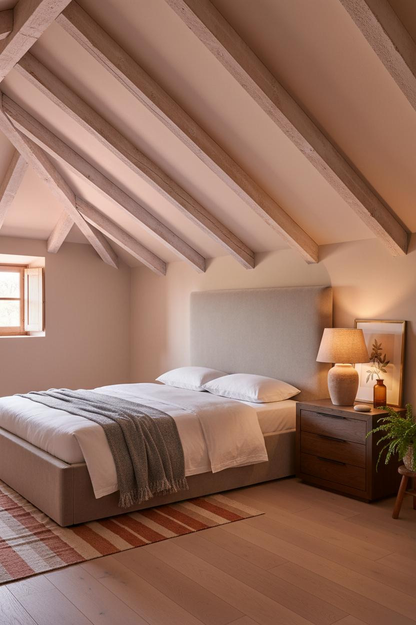 Cozy Attic Bedroom Low Ceiling Rafters