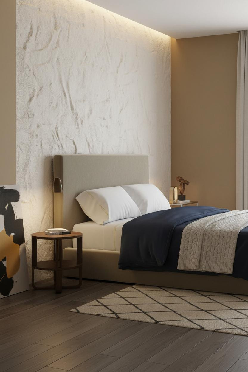 Small Bedroom Couples Scandi Wainscoting Layout
