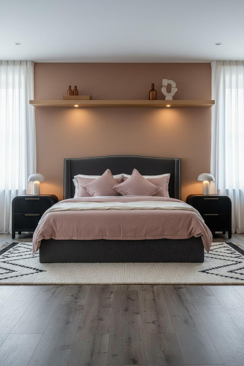 Small Bedroom Couples Japandi Floating Shelf