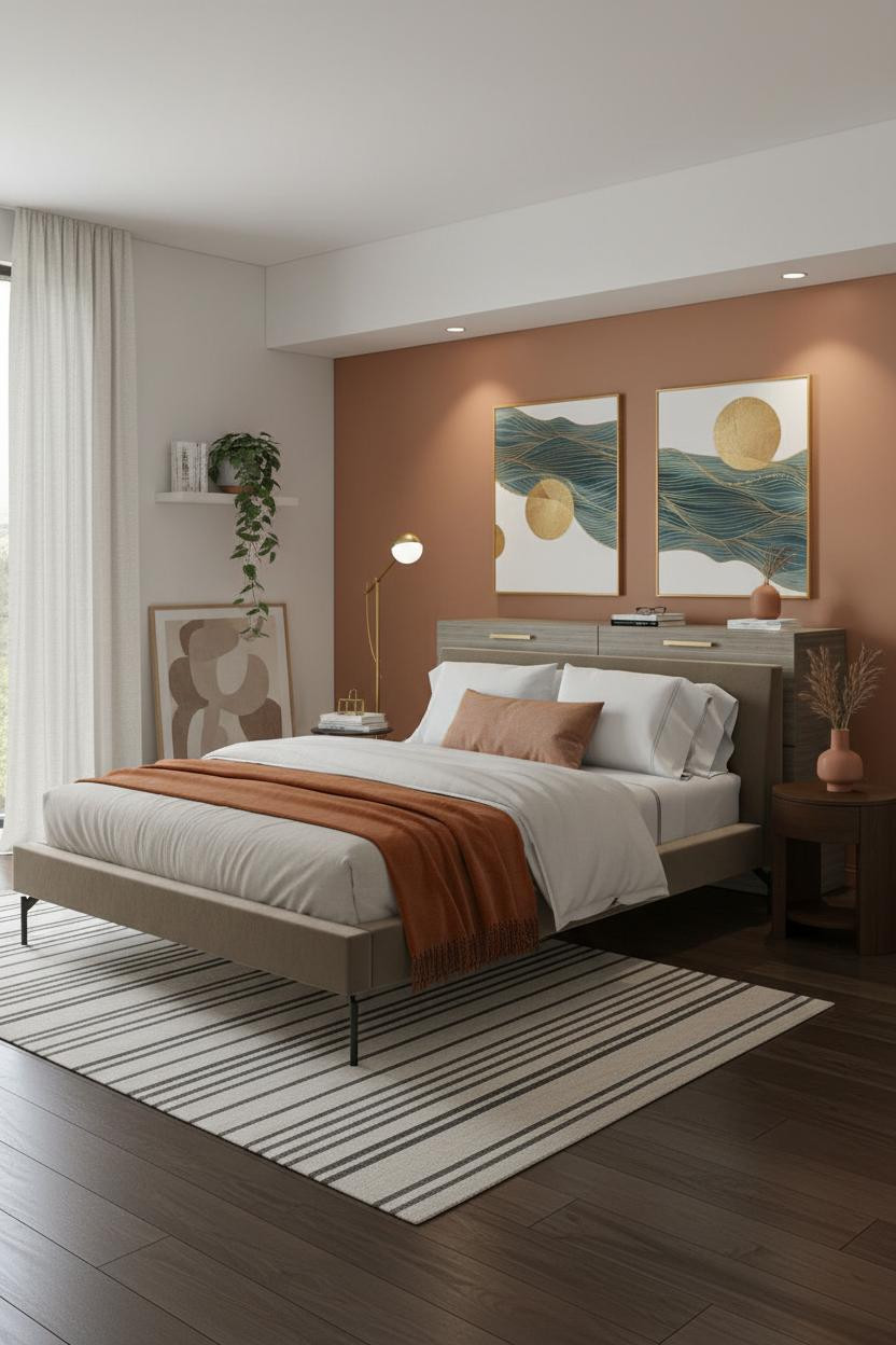 Small Bedroom Couples Terracotta Soffit Design