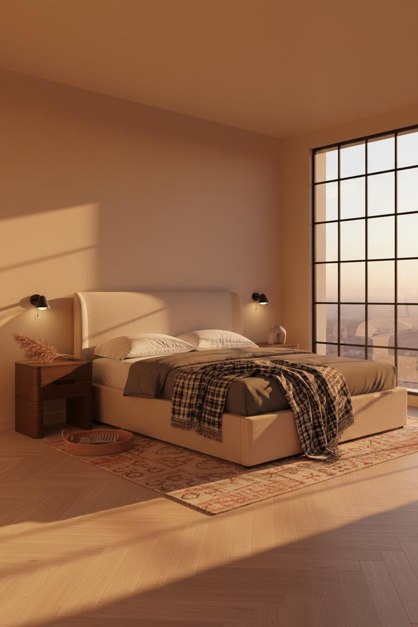 Small Bedroom Couples Japandi Window Layout