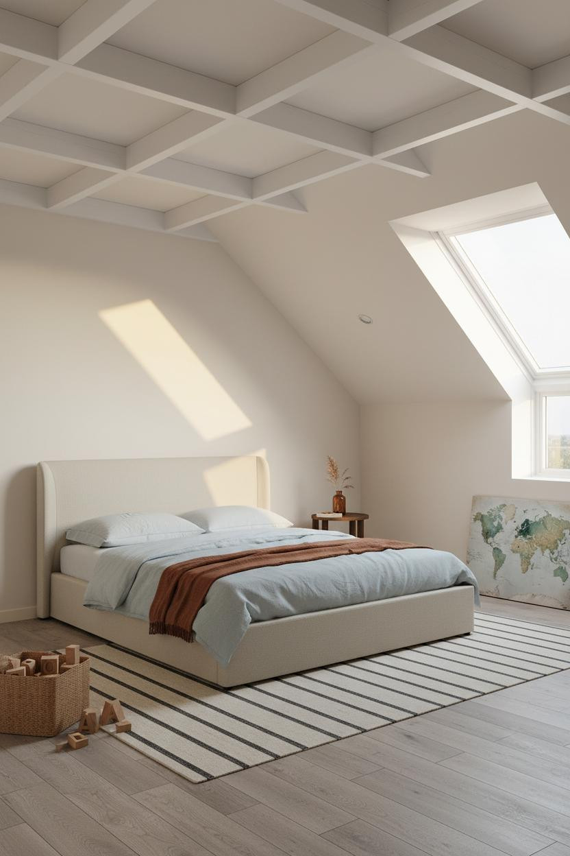 Modern Kids Bedroom Attic Japandi Beams