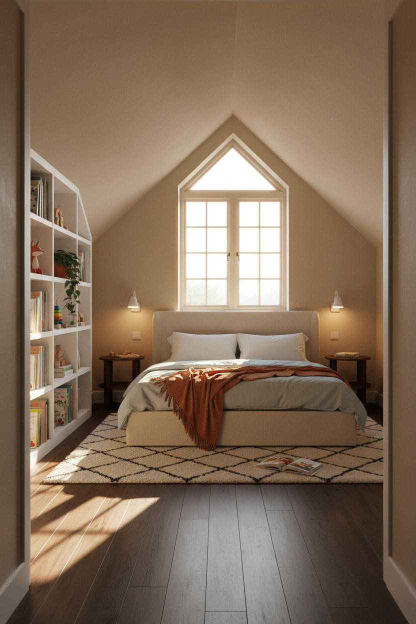 Modern Kids Bedroom Attic Shelving Design