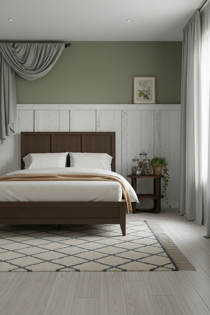 Rustic Cottage Bedroom Whitewashed Wainscoting