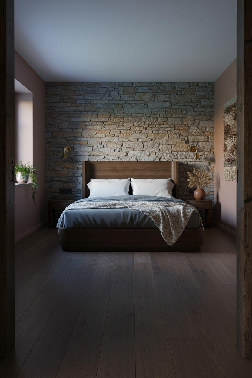 Rustic Cottage Bedroom Stone Wall Lighting