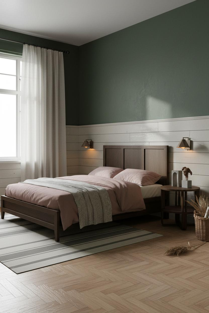 Rustic Cottage Bedroom Moss Green Shiplap