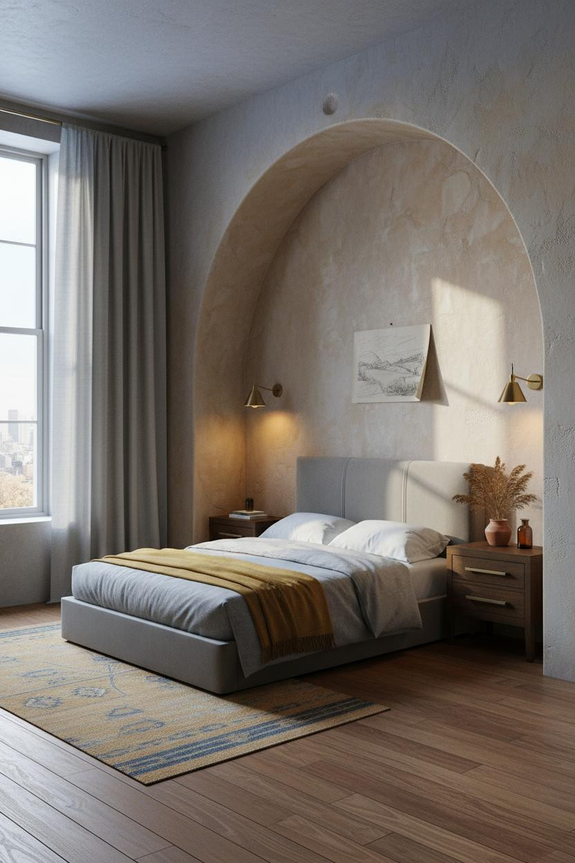 Rustic Cottage Bedroom Arched Alcove Plaster
