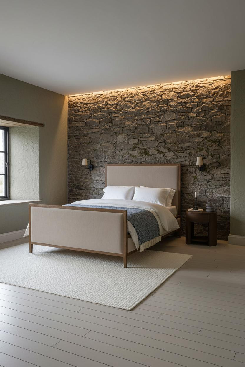 Rustic Cottage Bedroom Stone Wall Nightstand