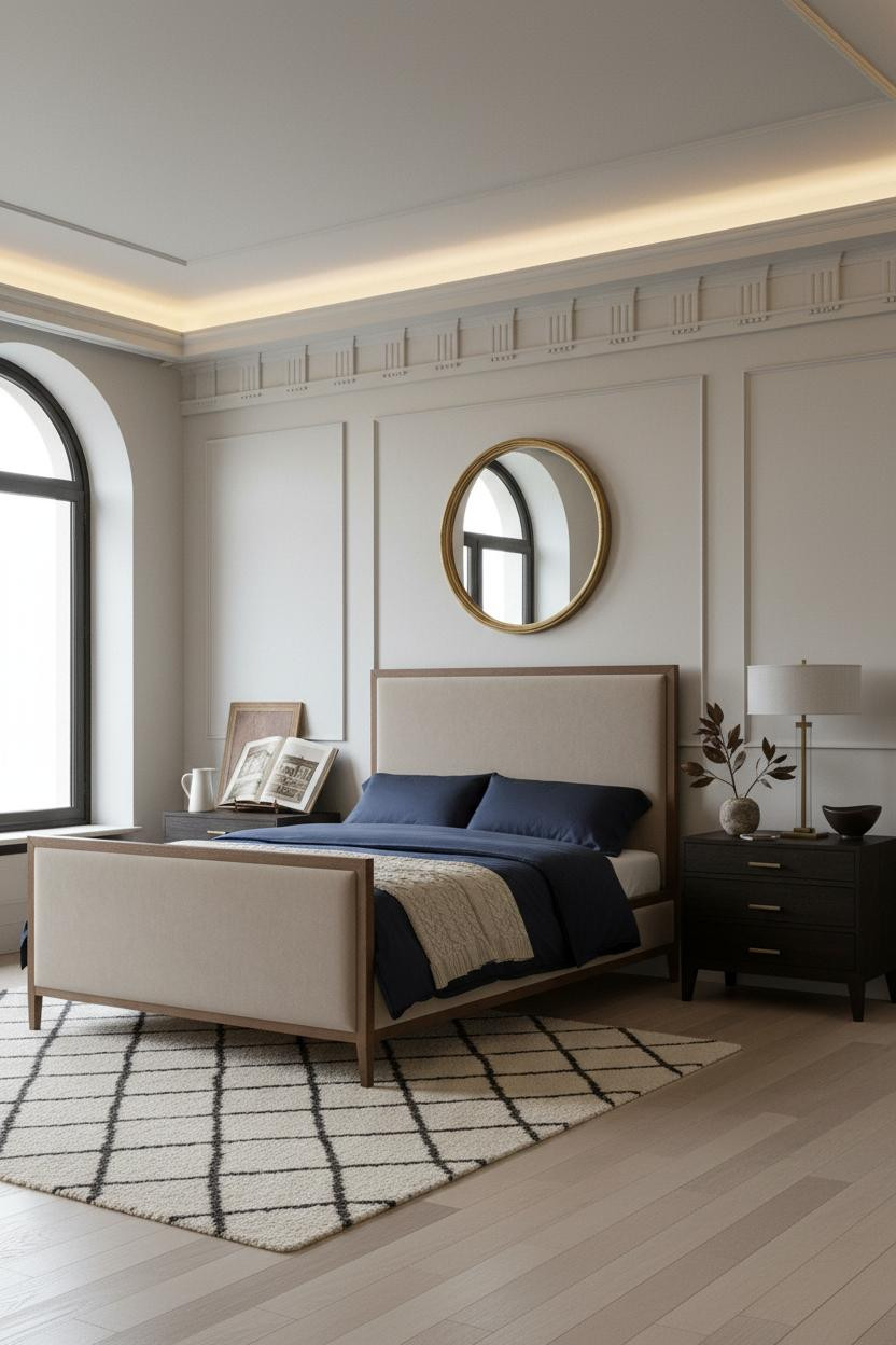 Neo Classical Bedroom Wainscoting Gilt Mirror