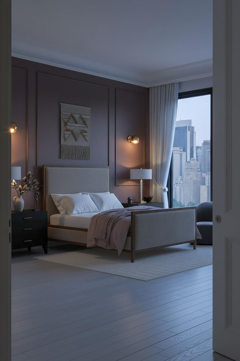 Neo Classical Bedroom Regency Plum Walls Brass