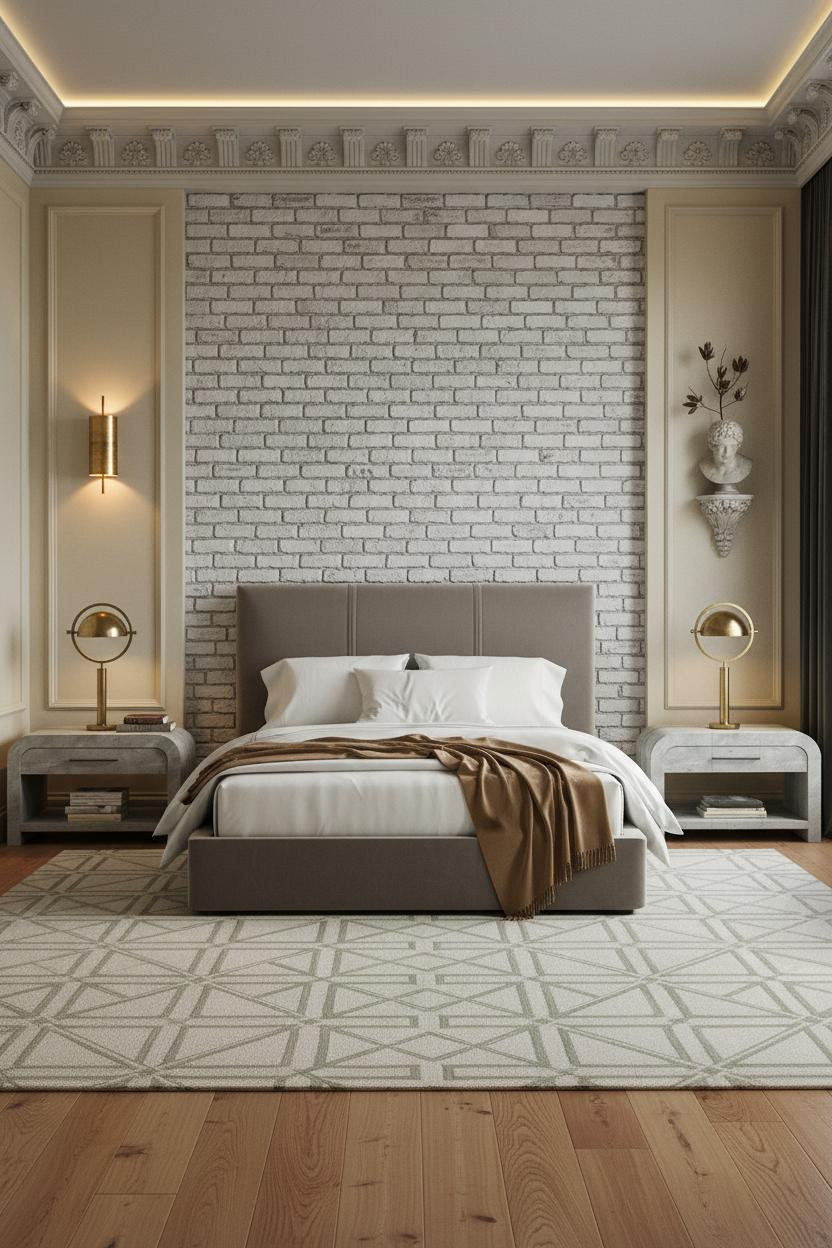 Neo Classical Bedroom Whitewashed Brick Luxury