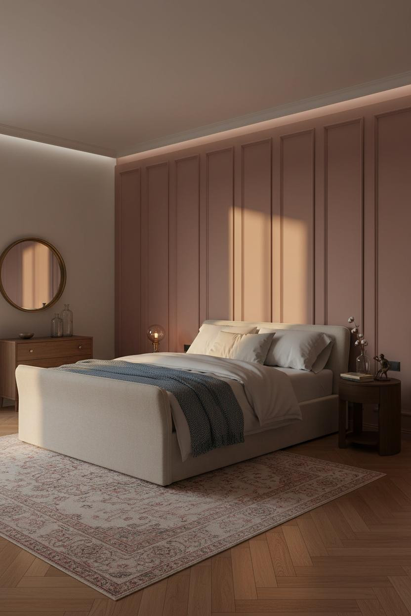 Modern Vintage Bedroom Dusty Rose Paneling