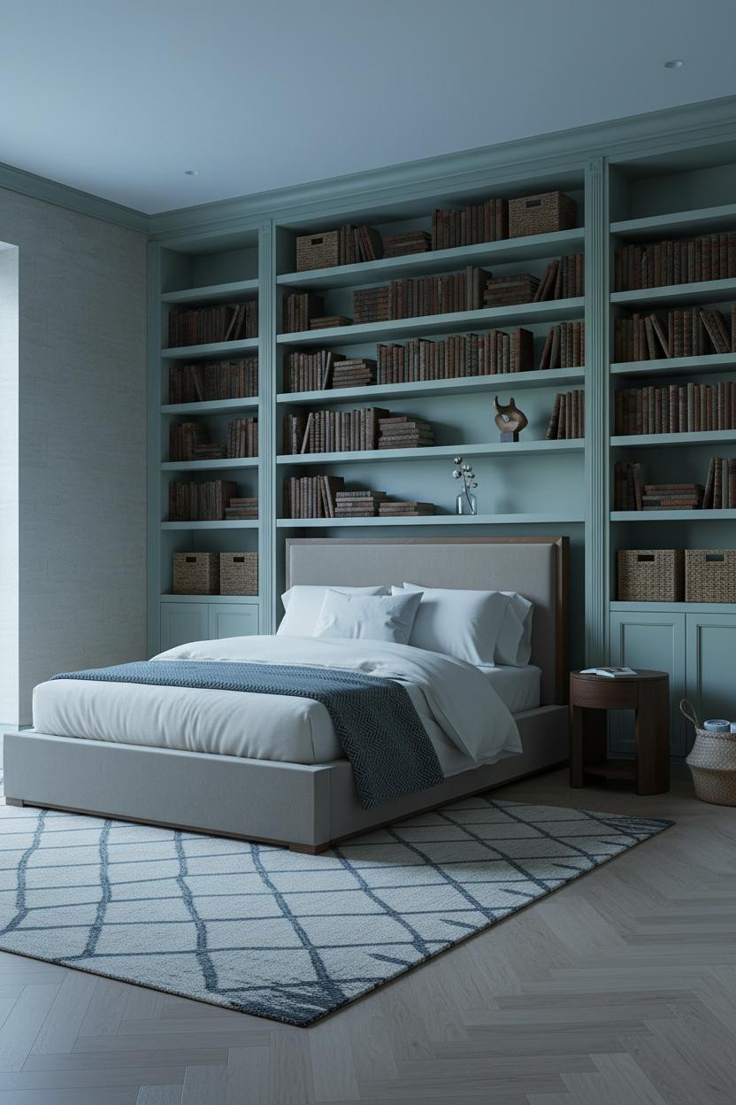 Modern Vintage Bedroom Sage Bookcase Design
