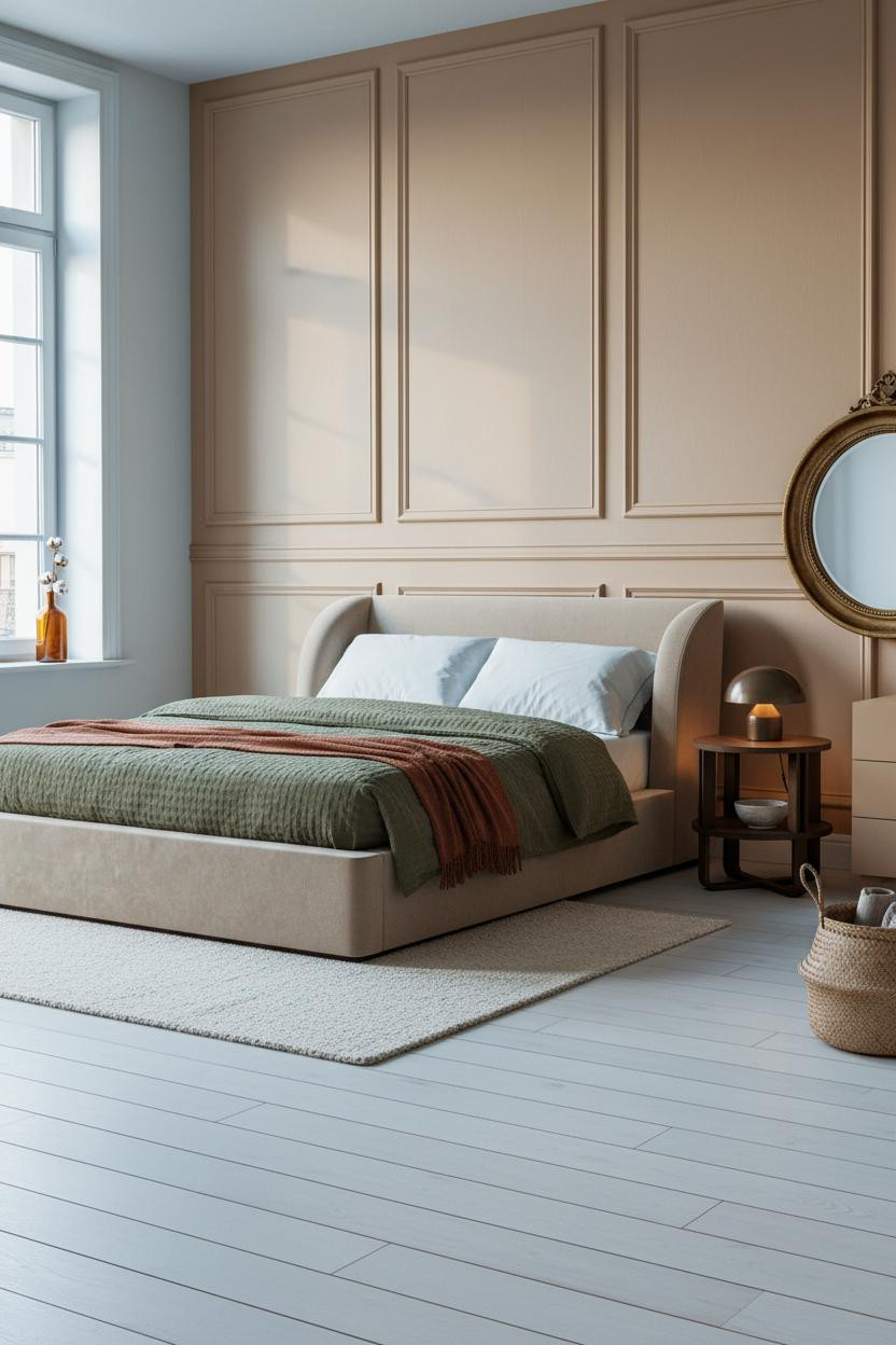 Modern Vintage Bedroom Wainscoting Warm Wood