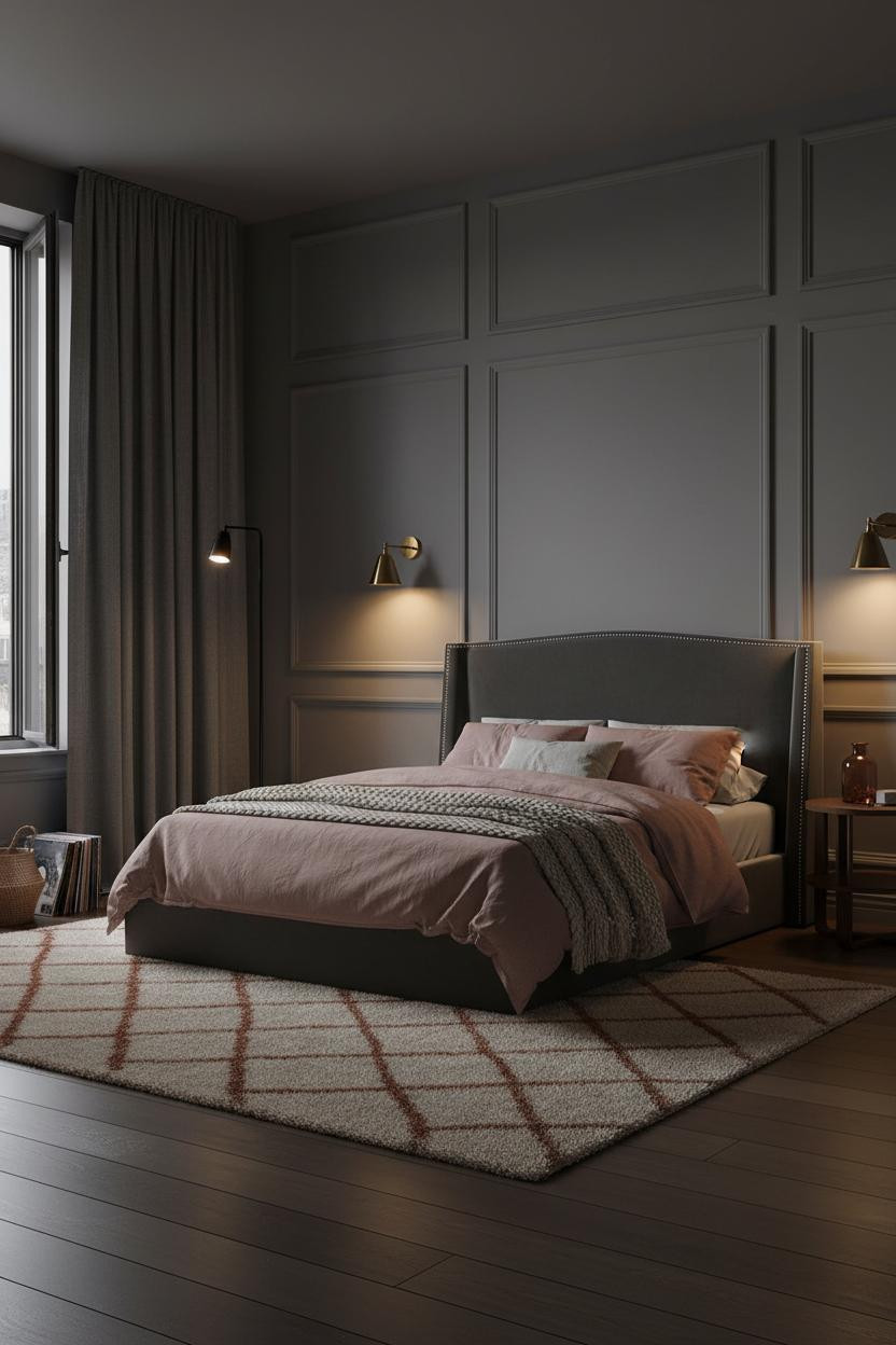Dark Grey Bed Frame Industrial Bedroom
