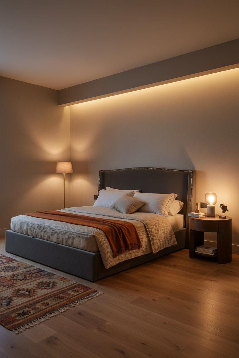 Dark Grey Bed Frame Bedroom Cove Lighting