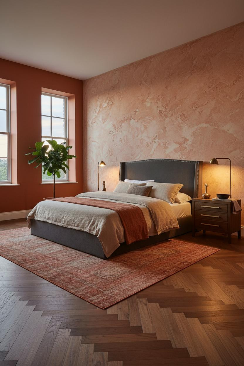 Dark Grey Bed Frame Bedroom Rustic Plaster