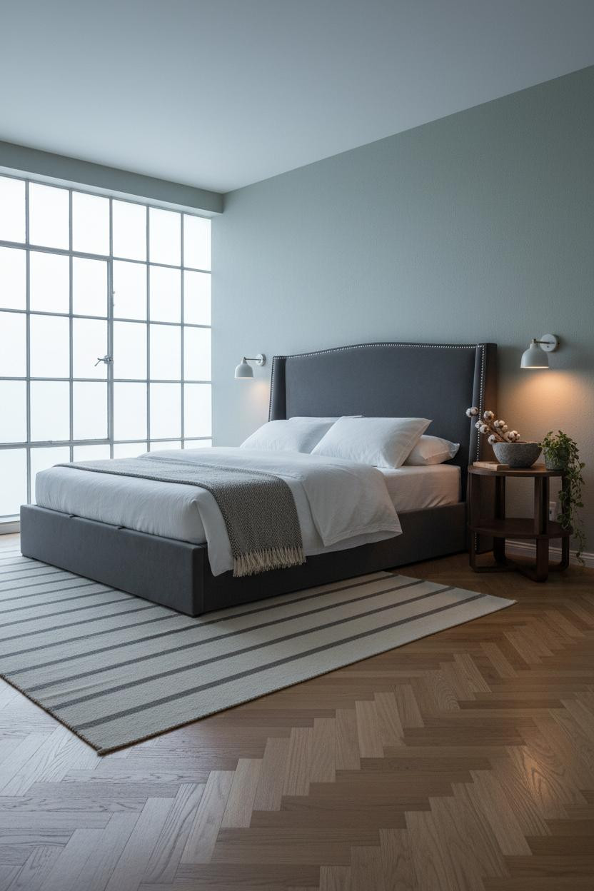 Dark Grey Bed Frame Coastal Modern Bedroom