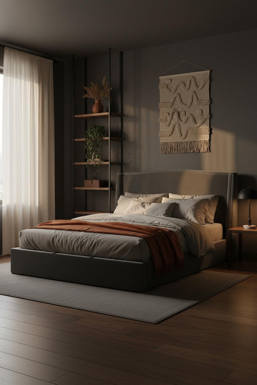 Small Moody Bedroom Dark Earthy Minimalist Charcoal