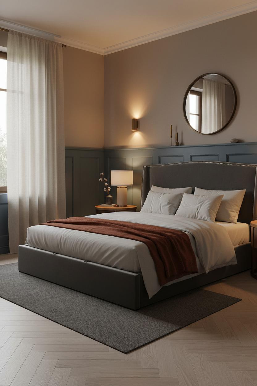 Small Moody Bedroom Dark Wainscoting Candlelit