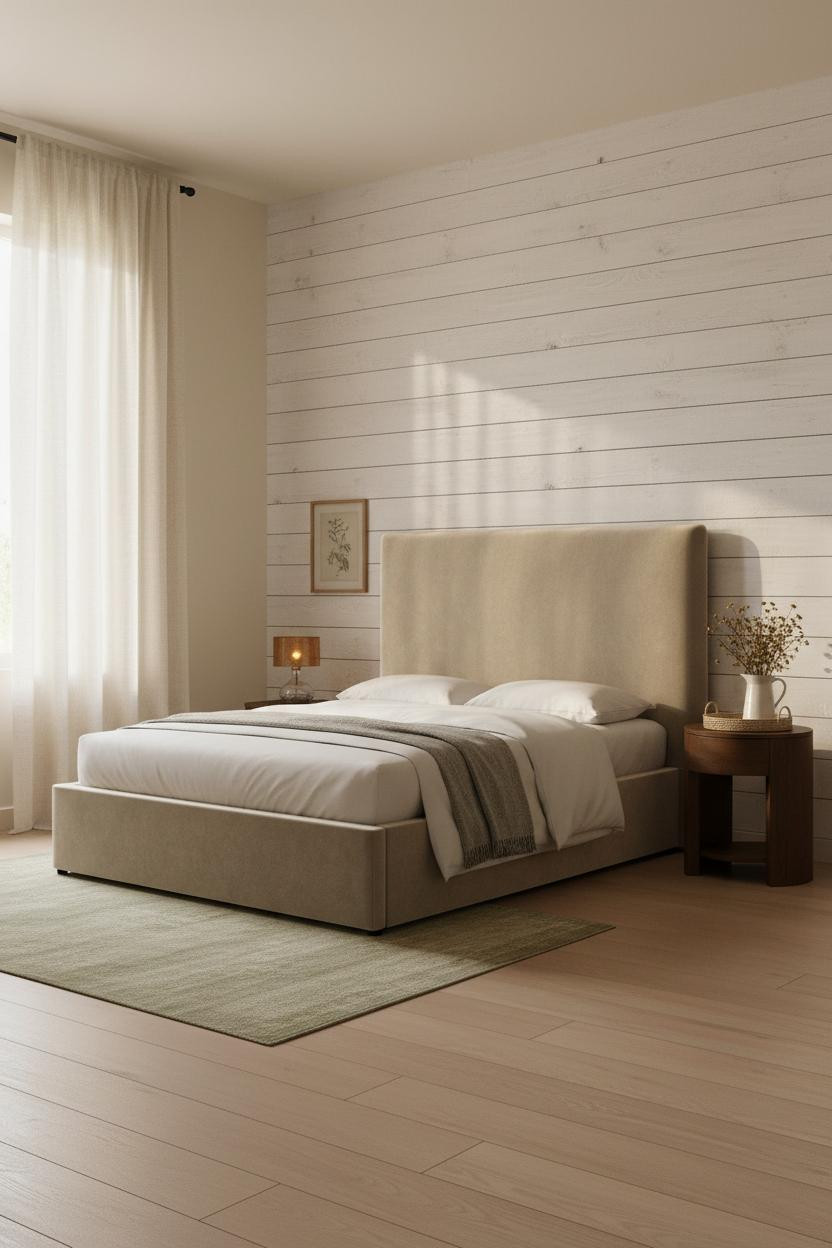 Cottage Bedroom Provencal Farmhouse Whitewashed Shiplap Natural Linen
