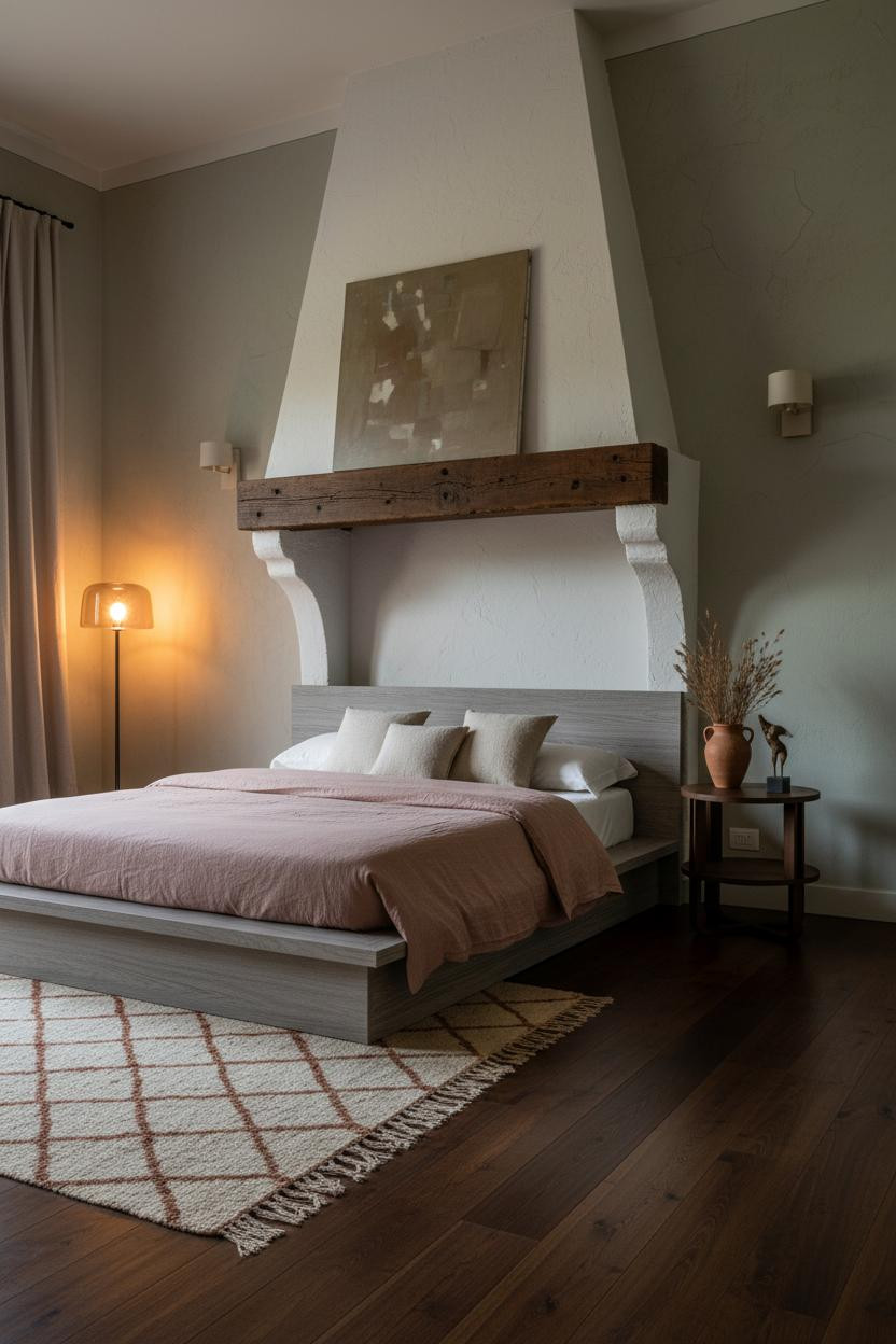 Cottage Bedroom Tuscan Villa Stone Chimney Moody Lighting