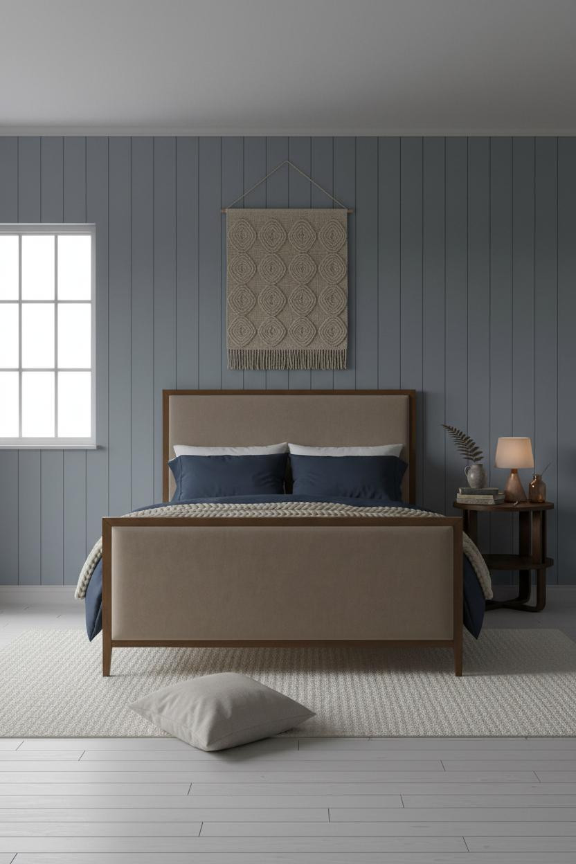Cottage Bedroom Board and Batten Nordic Dusty Blue