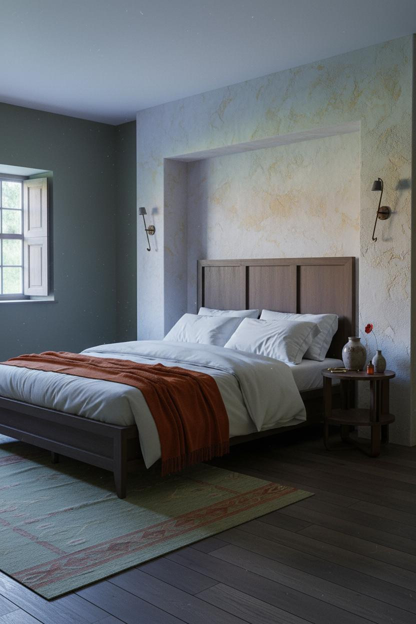 Cottage Bedroom European Alcove Vintage Lime Plaster