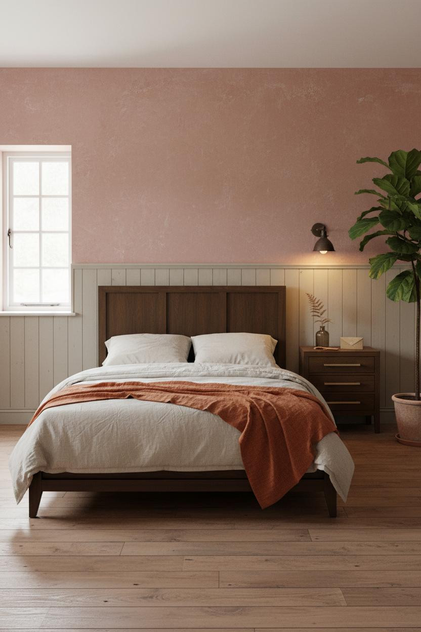 Cottage Bedroom French Rustic Wainscoting Dusty Rose