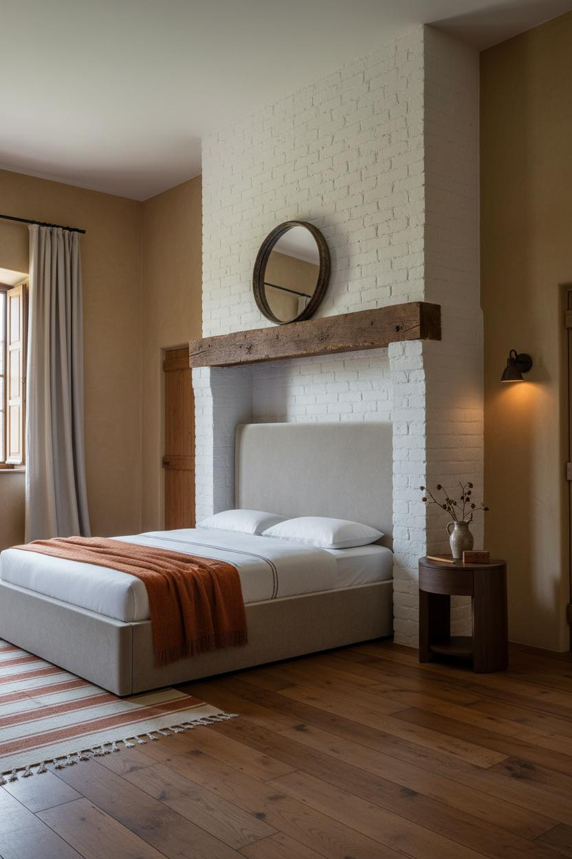 Cottage Bedroom Mediterranean Whitewashed Brick with Vintage Charm