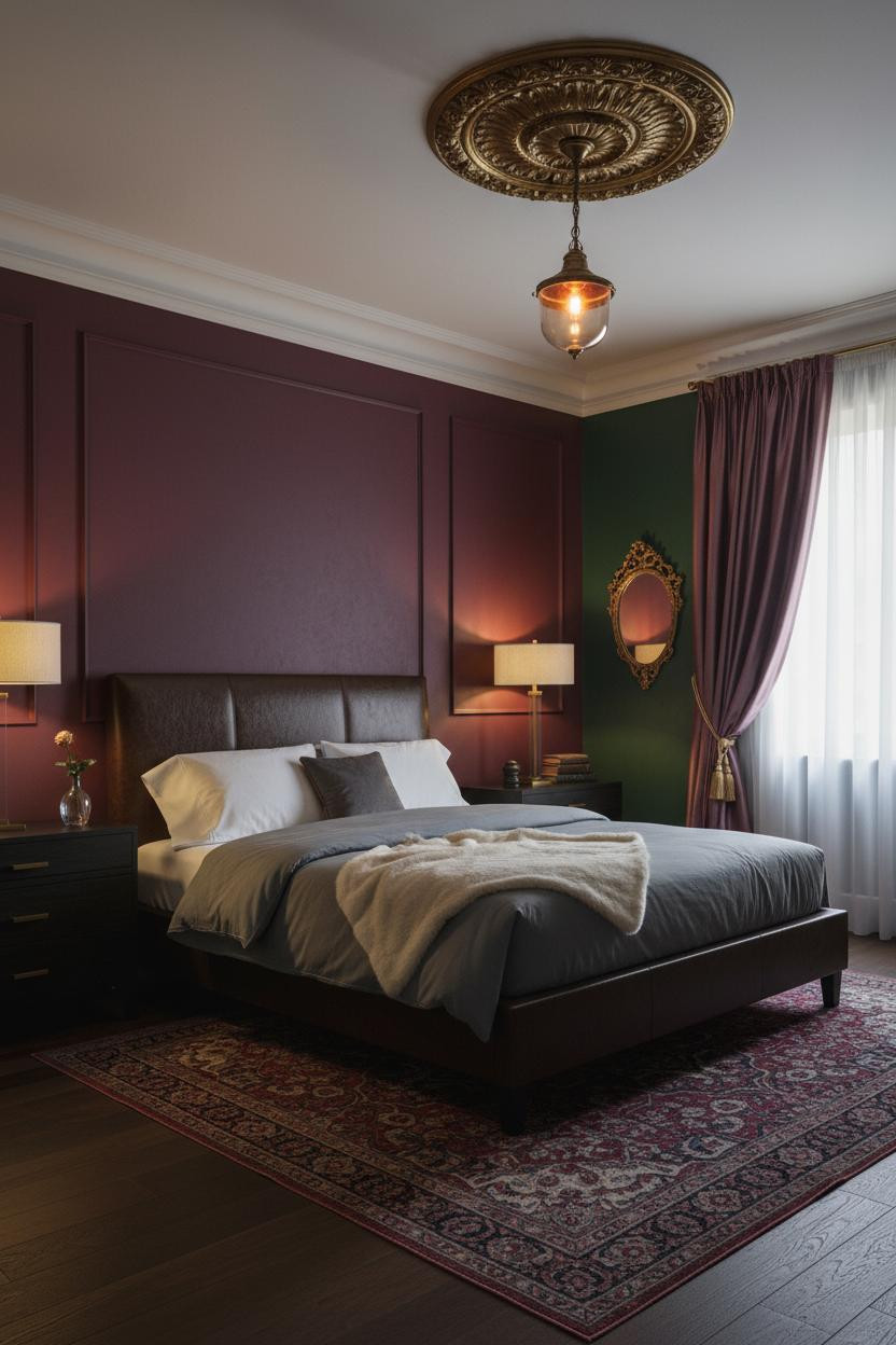 Moody Romantic Bedroom Burgundy Velvet Brass