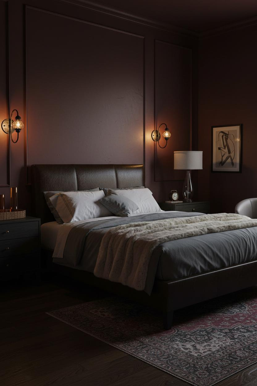 Moody Romantic Bedroom Burgundy Sconces