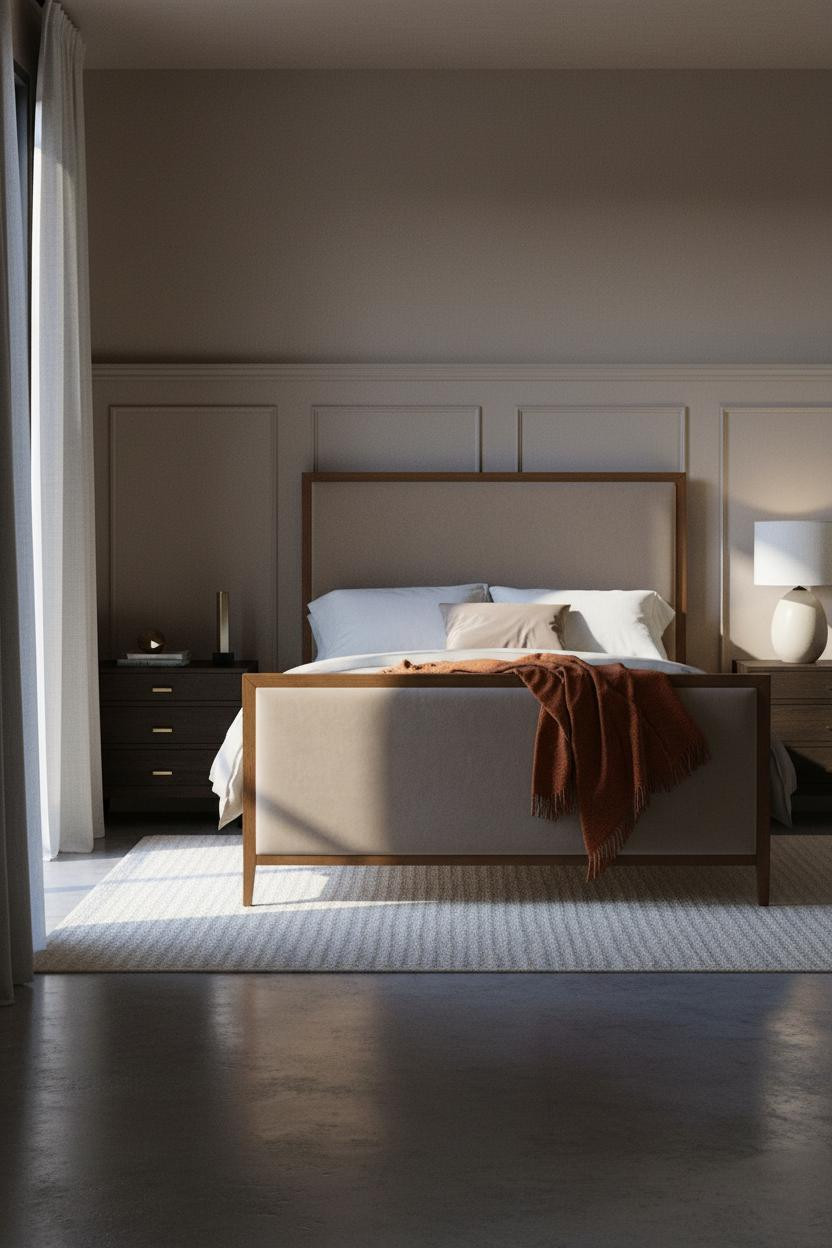 Moody Romantic Bedroom Dark Wainscoting