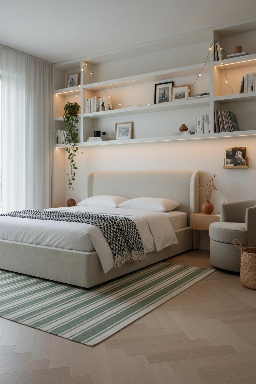 Cozy Teen Bedroom Scandi Shelving Lights