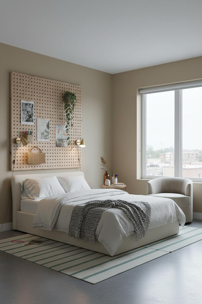 Cozy Teen Bedroom Pegboard Wall Decor
