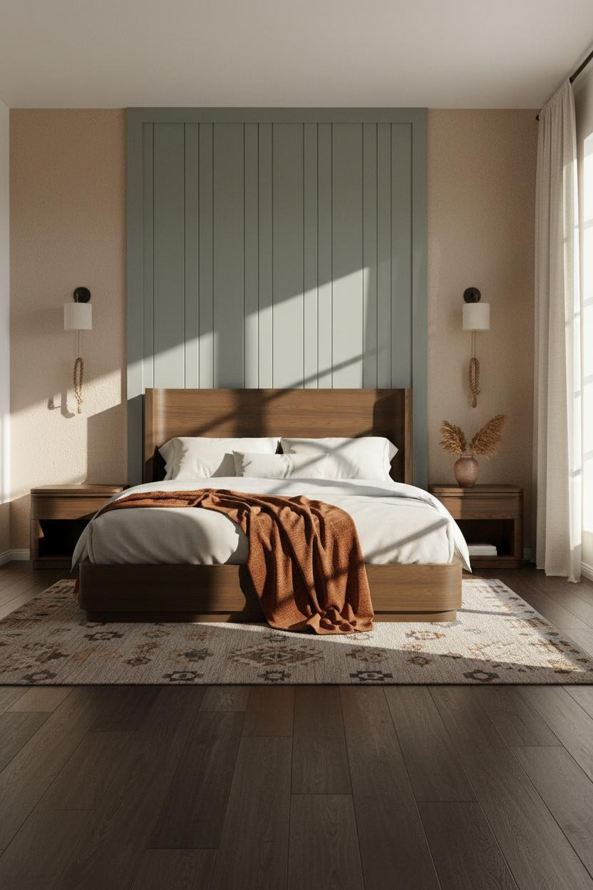 Western Chic Bedroom Sage Paneling Ranch