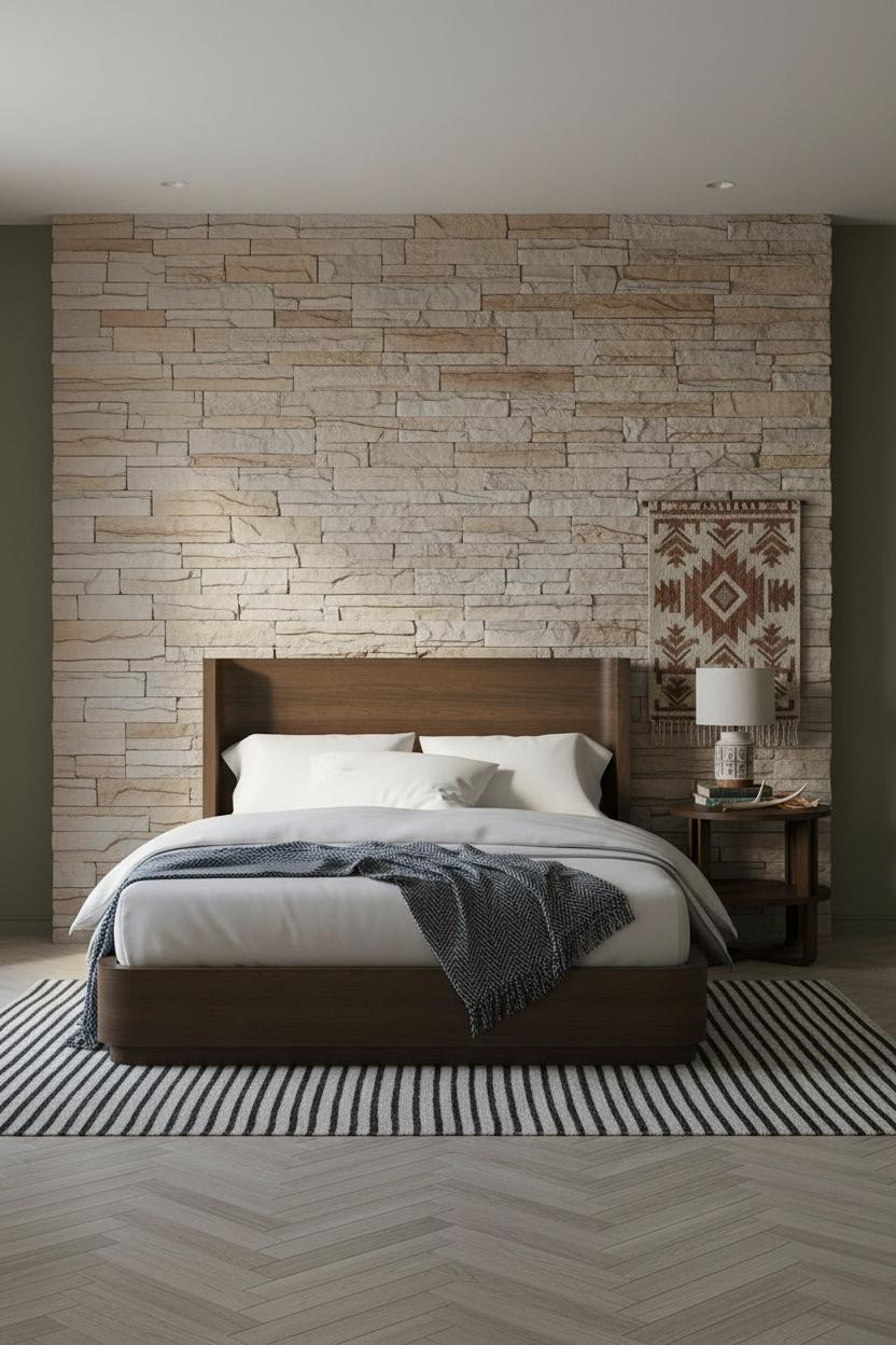 Western Bedroom Stone Accent Wall