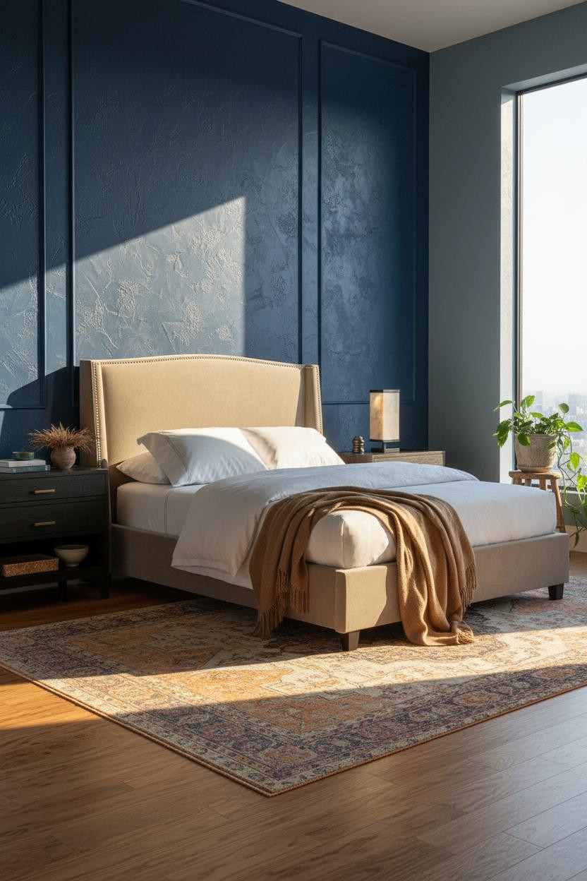 Boho Bedroom Earthy Indigo Wall Morning Light