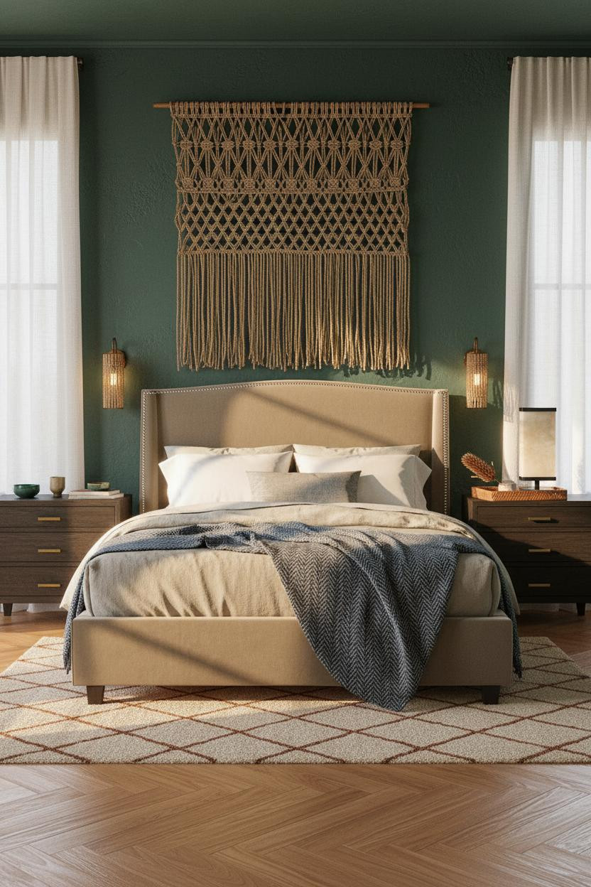 Boho Bedroom Earthy Jute Headwall